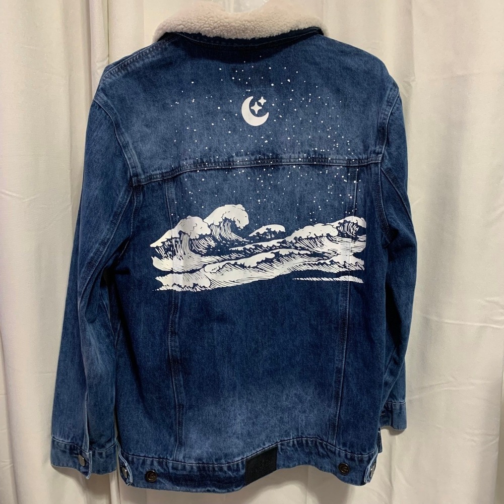 The Tubbo Moment By The Sea Denim Jacket Sherpa Collar Revolt Large Graphic Zip